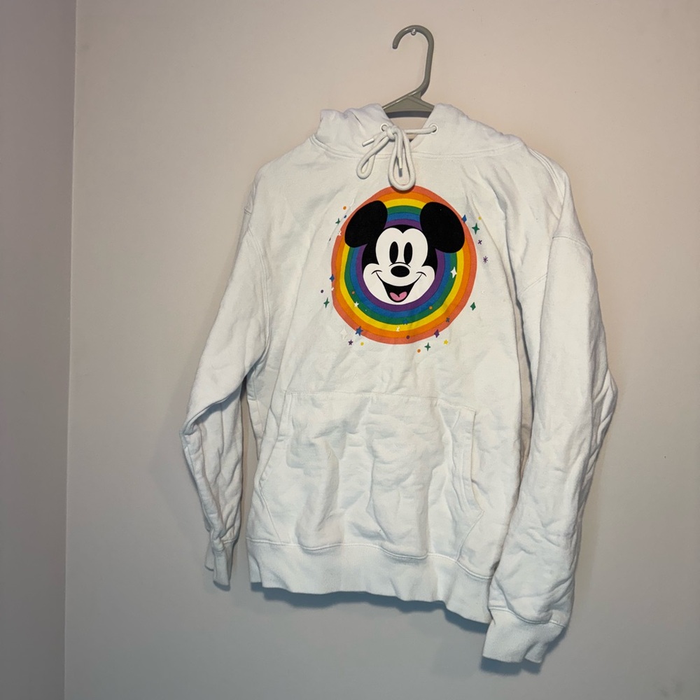 White Hoodie with Mickey Mouse Rainbow Design